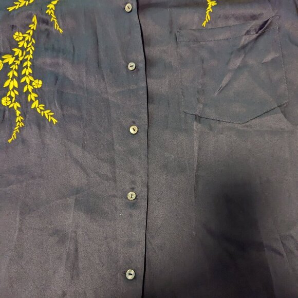 cinq á sept Silk Dani Blouse Blue Gold Embroidered Button Charmeuse Top Floral - Picture 9 of 10